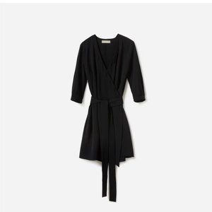 Everlane The Japanese GoWeave Long - Sleeve Mini Wrap Dress in Black Sz 2